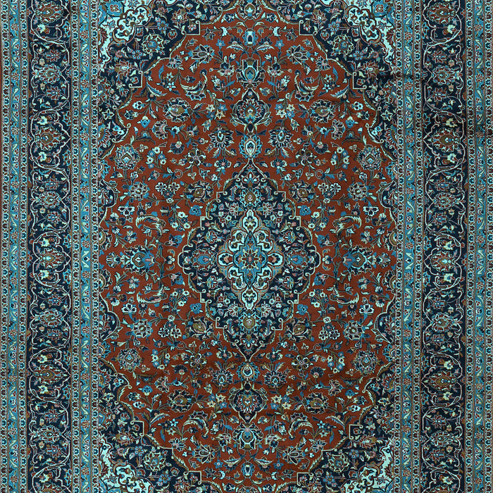 Machine Washable Medallion Light Blue Traditional Rug, wshtr2411lblu