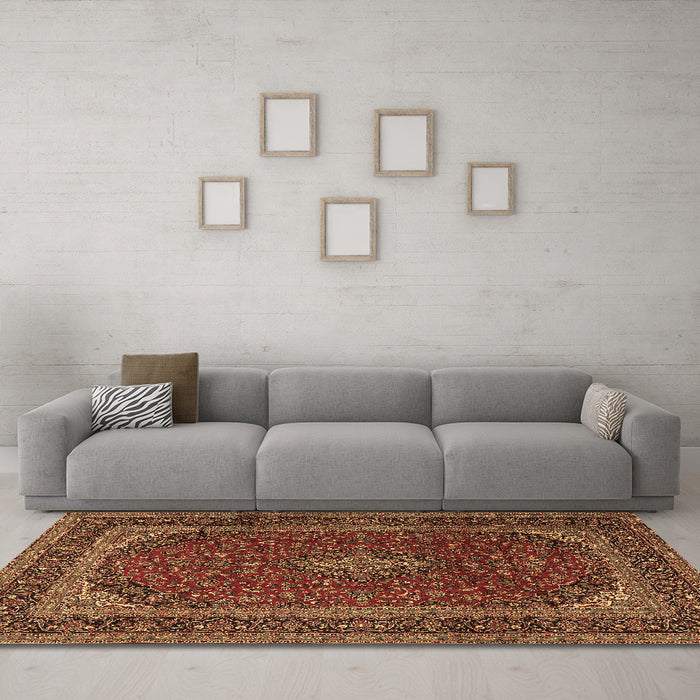 Machine Washable Medallion Brown Traditional Rug in a Living Room,, wshtr2411brn