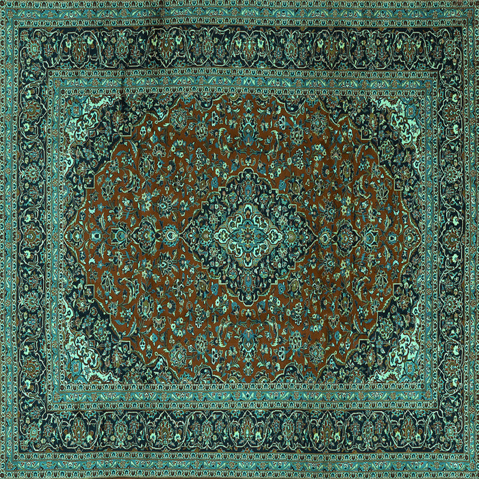 Square Machine Washable Medallion Turquoise Traditional Area Rugs, wshtr2411turq