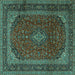 Square Machine Washable Medallion Turquoise Traditional Area Rugs, wshtr2411turq