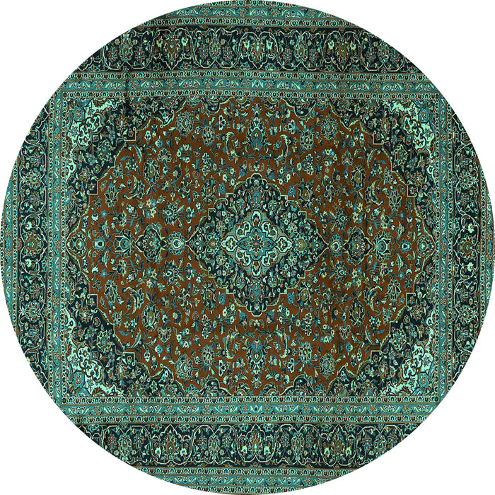 Round Medallion Turquoise Traditional Rug, tr2411turq