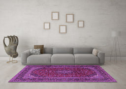 Machine Washable Medallion Purple Traditional Area Rugs in a Living Room, wshtr2411pur