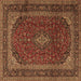 Square Machine Washable Medallion Brown Traditional Rug, wshtr2411brn