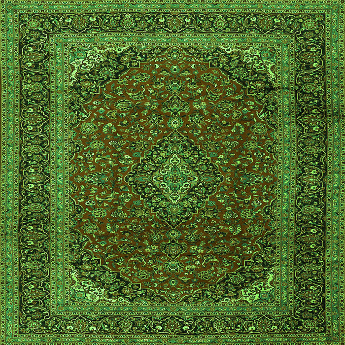 Round Machine Washable Medallion Green Traditional Area Rugs, wshtr2411grn