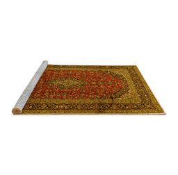 Sideview of Machine Washable Medallion Yellow Traditional Rug, wshtr2411yw