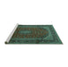 Sideview of Machine Washable Medallion Turquoise Traditional Area Rugs, wshtr2411turq