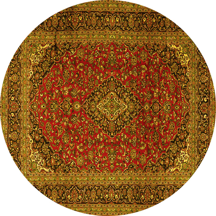 Round Machine Washable Medallion Yellow Traditional Rug, wshtr2411yw