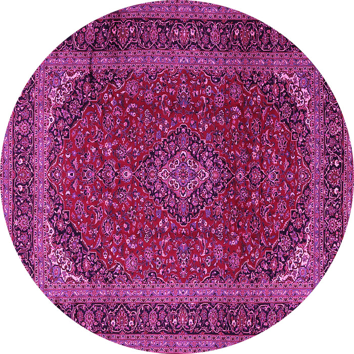 Round Machine Washable Medallion Pink Traditional Rug, wshtr2411pnk