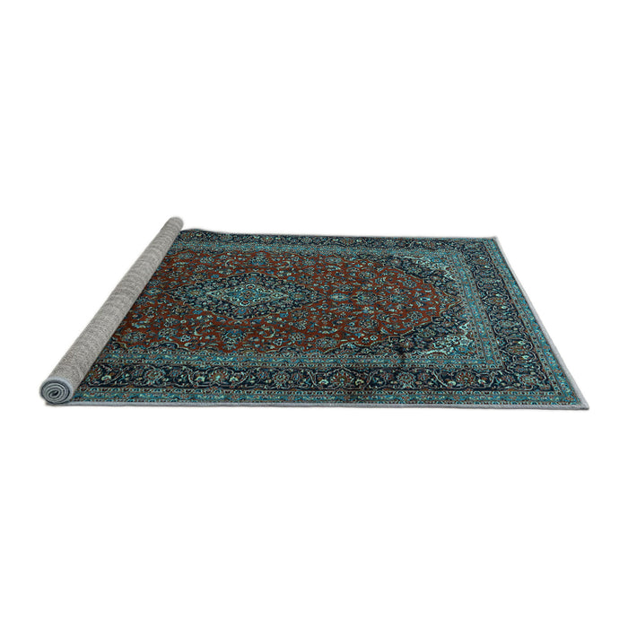 Sideview of Machine Washable Medallion Light Blue Traditional Rug, wshtr2411lblu