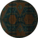 Round Persian Turquoise Traditional Rug, tr2412turq