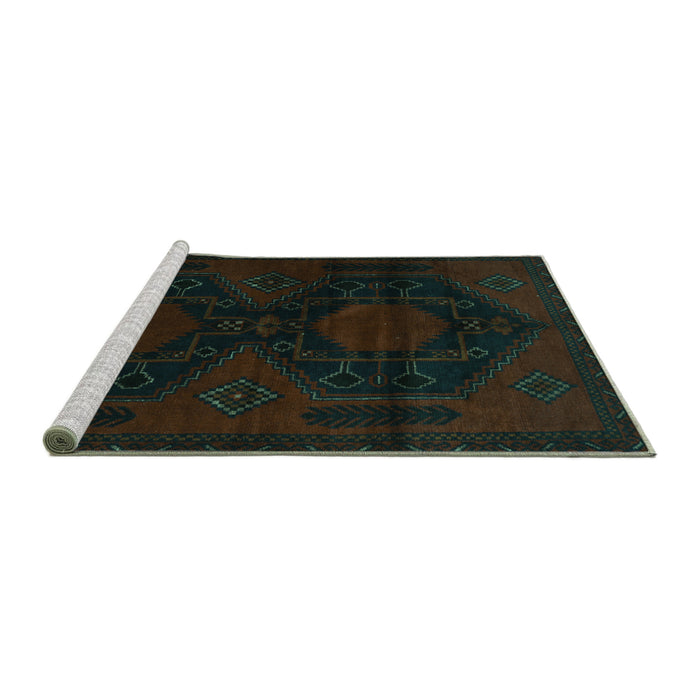 Sideview of Machine Washable Persian Turquoise Traditional Area Rugs, wshtr2412turq