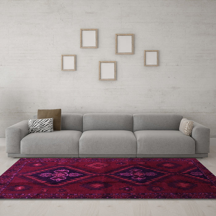 Machine Washable Persian Pink Traditional Rug in a Living Room, wshtr2413pnk
