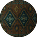 Round Persian Turquoise Traditional Rug, tr2413turq