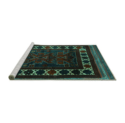 Sideview of Machine Washable Persian Turquoise Traditional Area Rugs, wshtr2414turq