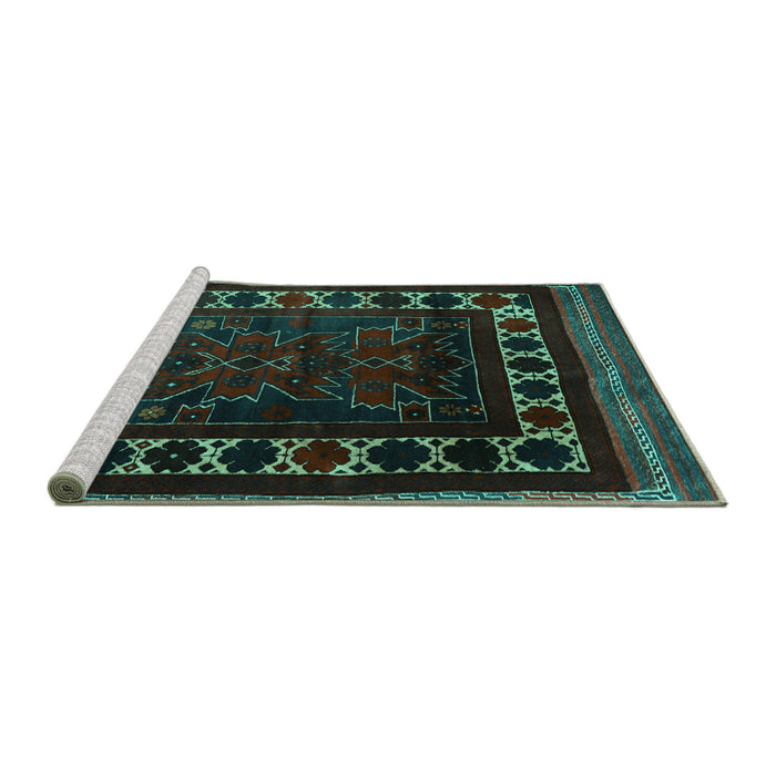 Sideview of Machine Washable Persian Turquoise Traditional Area Rugs, wshtr2414turq