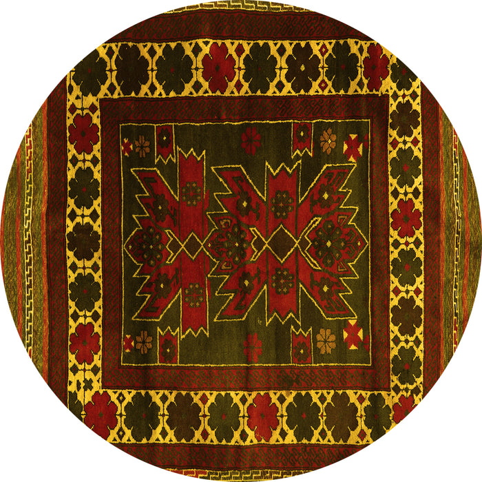 Round Machine Washable Persian Yellow Traditional Rug, wshtr2414yw