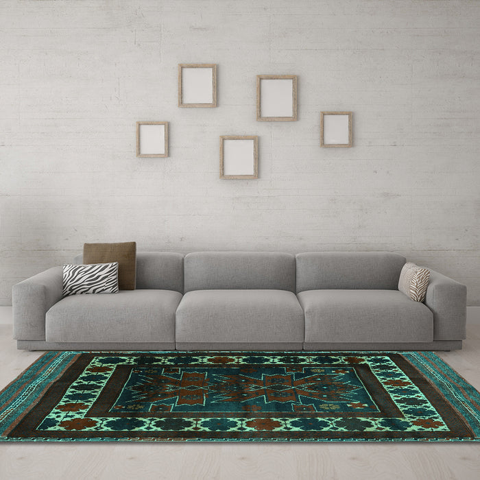 Machine Washable Persian Turquoise Traditional Area Rugs in a Living Room,, wshtr2414turq