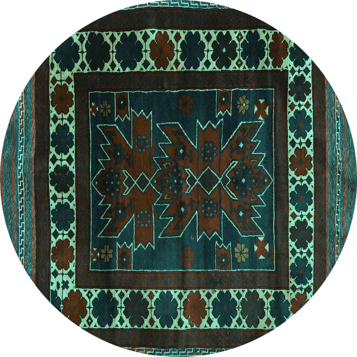 Round Machine Washable Persian Turquoise Traditional Area Rugs, wshtr2414turq