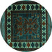 Round Machine Washable Persian Turquoise Traditional Area Rugs, wshtr2414turq