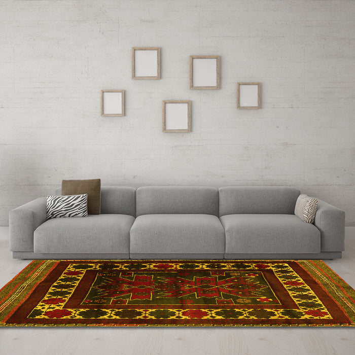 Machine Washable Persian Yellow Traditional Rug in a Living Room, wshtr2414yw