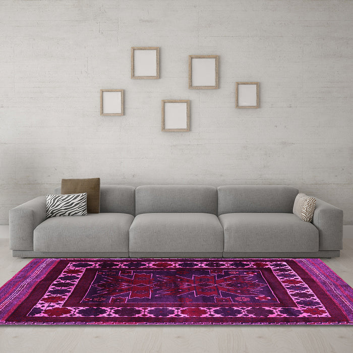 Machine Washable Persian Pink Traditional Rug in a Living Room, wshtr2414pnk