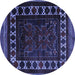 Round Machine Washable Persian Blue Traditional Rug, wshtr2414blu