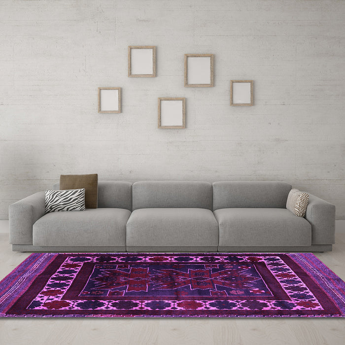Machine Washable Persian Purple Traditional Area Rugs in a Living Room, wshtr2414pur