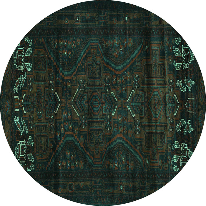 Round Machine Washable Persian Turquoise Traditional Area Rugs, wshtr2415turq