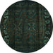 Round Persian Turquoise Traditional Rug, tr2415turq