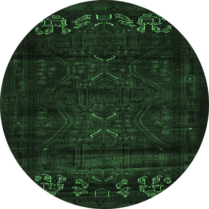 Round Persian Emerald Green Traditional Rug, tr2415emgrn