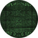Round Persian Emerald Green Traditional Rug, tr2415emgrn