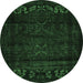 Round Machine Washable Persian Emerald Green Traditional Area Rugs, wshtr2415emgrn