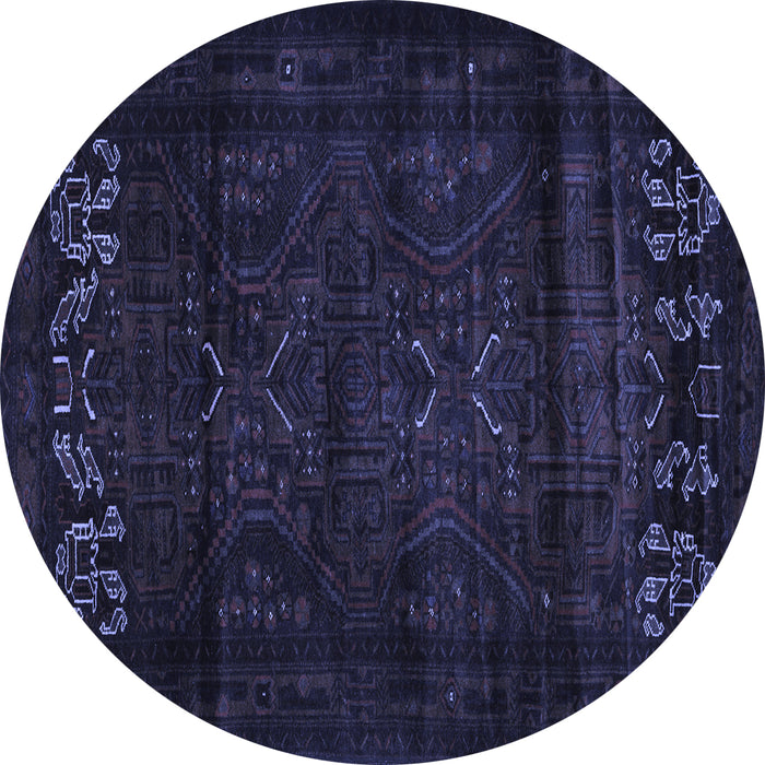 Round Machine Washable Persian Blue Traditional Rug, wshtr2415blu