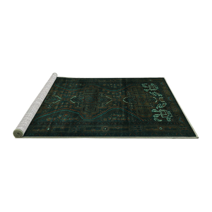 Sideview of Machine Washable Persian Turquoise Traditional Area Rugs, wshtr2415turq