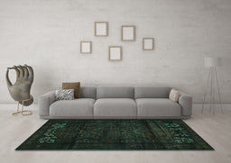 Machine Washable Persian Turquoise Traditional Area Rugs in a Living Room,, wshtr2415turq