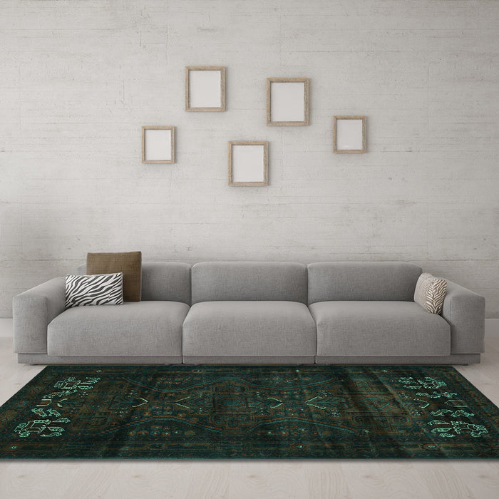 Machine Washable Persian Turquoise Traditional Area Rugs in a Living Room,, wshtr2415turq