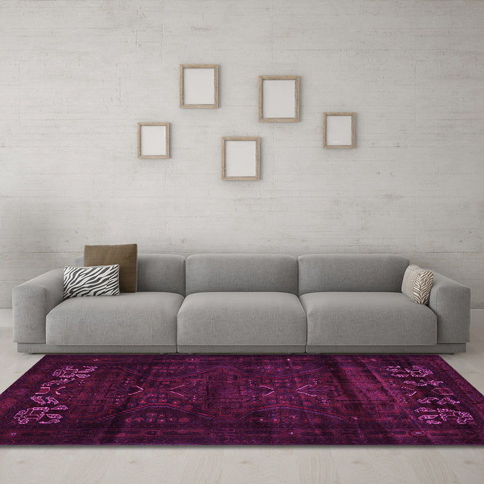 Machine Washable Persian Pink Traditional Rug in a Living Room, wshtr2415pnk