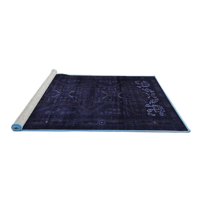 Sideview of Machine Washable Persian Blue Traditional Rug, wshtr2415blu