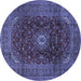 Round Machine Washable Medallion Blue Traditional Rug, wshtr2416blu
