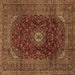 Square Machine Washable Medallion Brown Traditional Rug, wshtr2416brn