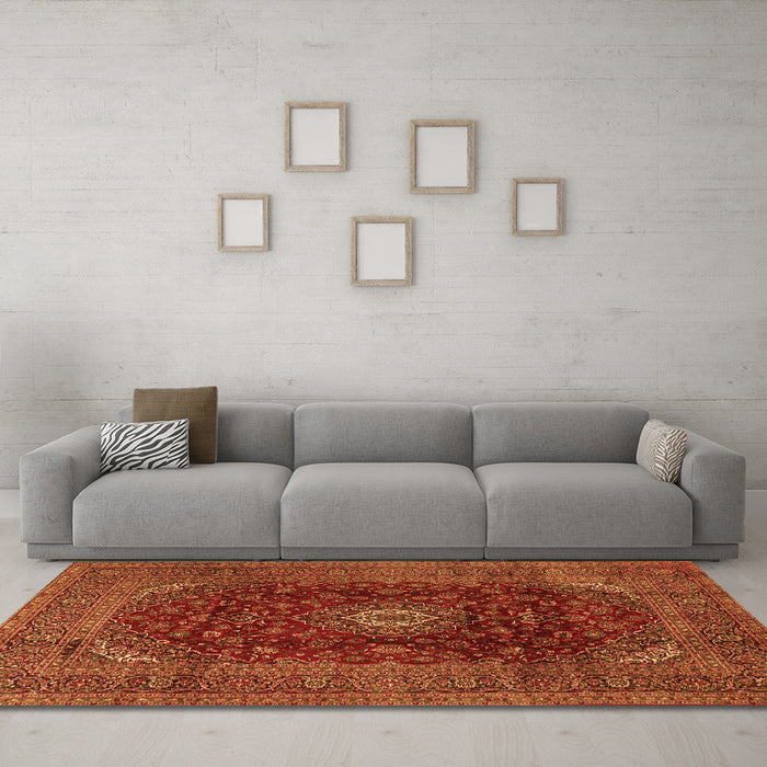 Machine Washable Medallion Orange Traditional Area Rugs in a Living Room, wshtr2416org