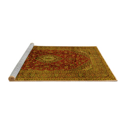 Sideview of Machine Washable Medallion Yellow Traditional Rug, wshtr2416yw