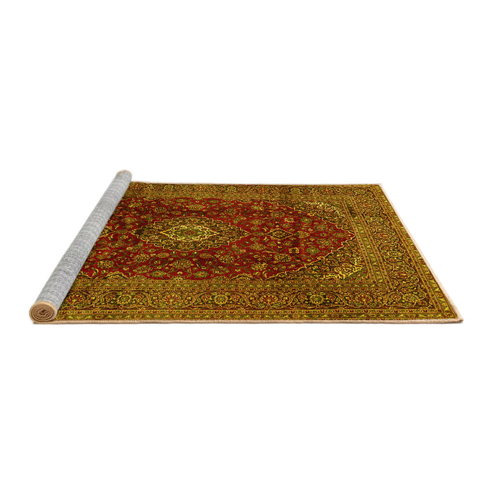Sideview of Machine Washable Medallion Yellow Traditional Rug, wshtr2416yw