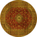 Round Machine Washable Medallion Yellow Traditional Rug, wshtr2416yw