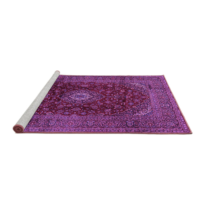 Sideview of Machine Washable Medallion Purple Traditional Area Rugs, wshtr2416pur
