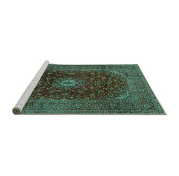 Sideview of Machine Washable Medallion Turquoise Traditional Area Rugs, wshtr2416turq