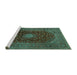 Sideview of Machine Washable Medallion Turquoise Traditional Area Rugs, wshtr2416turq