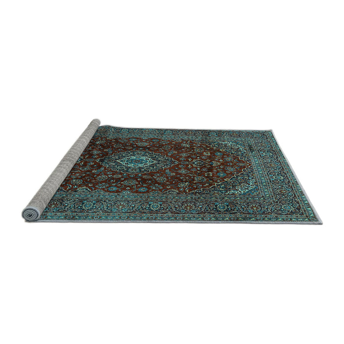 Sideview of Machine Washable Medallion Light Blue Traditional Rug, wshtr2416lblu