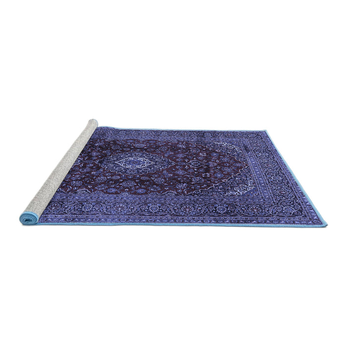 Sideview of Machine Washable Medallion Blue Traditional Rug, wshtr2416blu