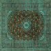 Square Machine Washable Medallion Turquoise Traditional Area Rugs, wshtr2416turq